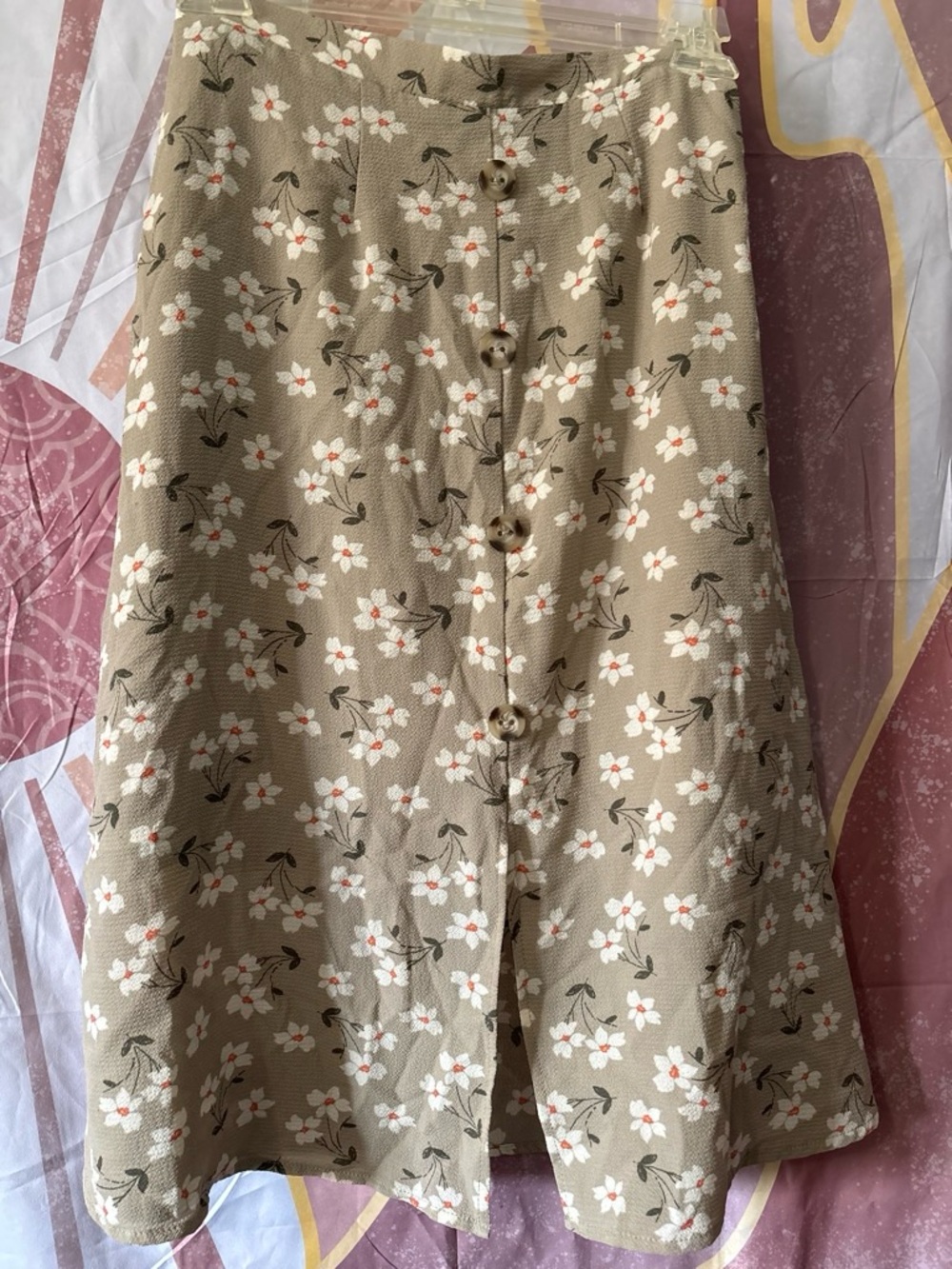 Monteau Beige Floral Button-Front Skirt